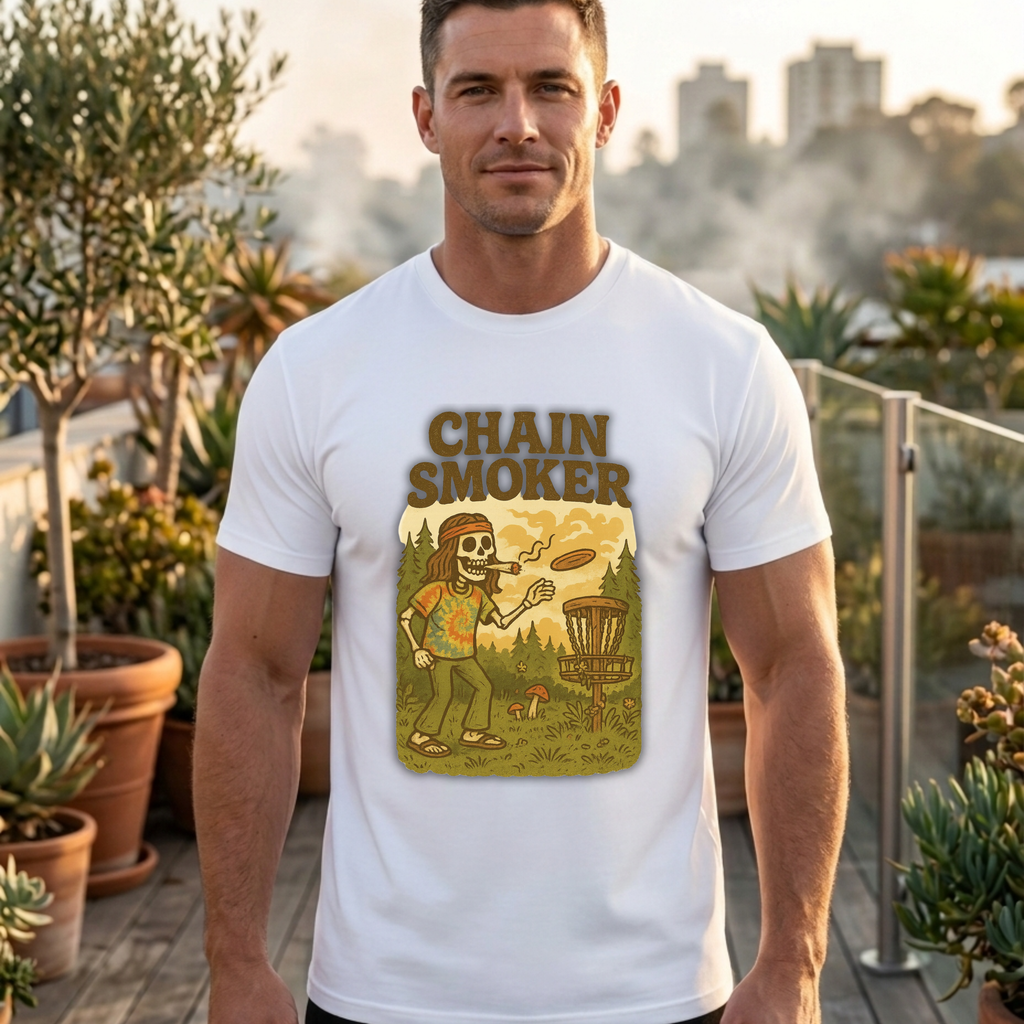 Chain Smoker Graphic Tee, Funny Tee, Short Sleeve Shirt, Outdoor stoner Apparel, Gift for Smokers, Summer Vibes, Disc golf, Frolph 420 weed