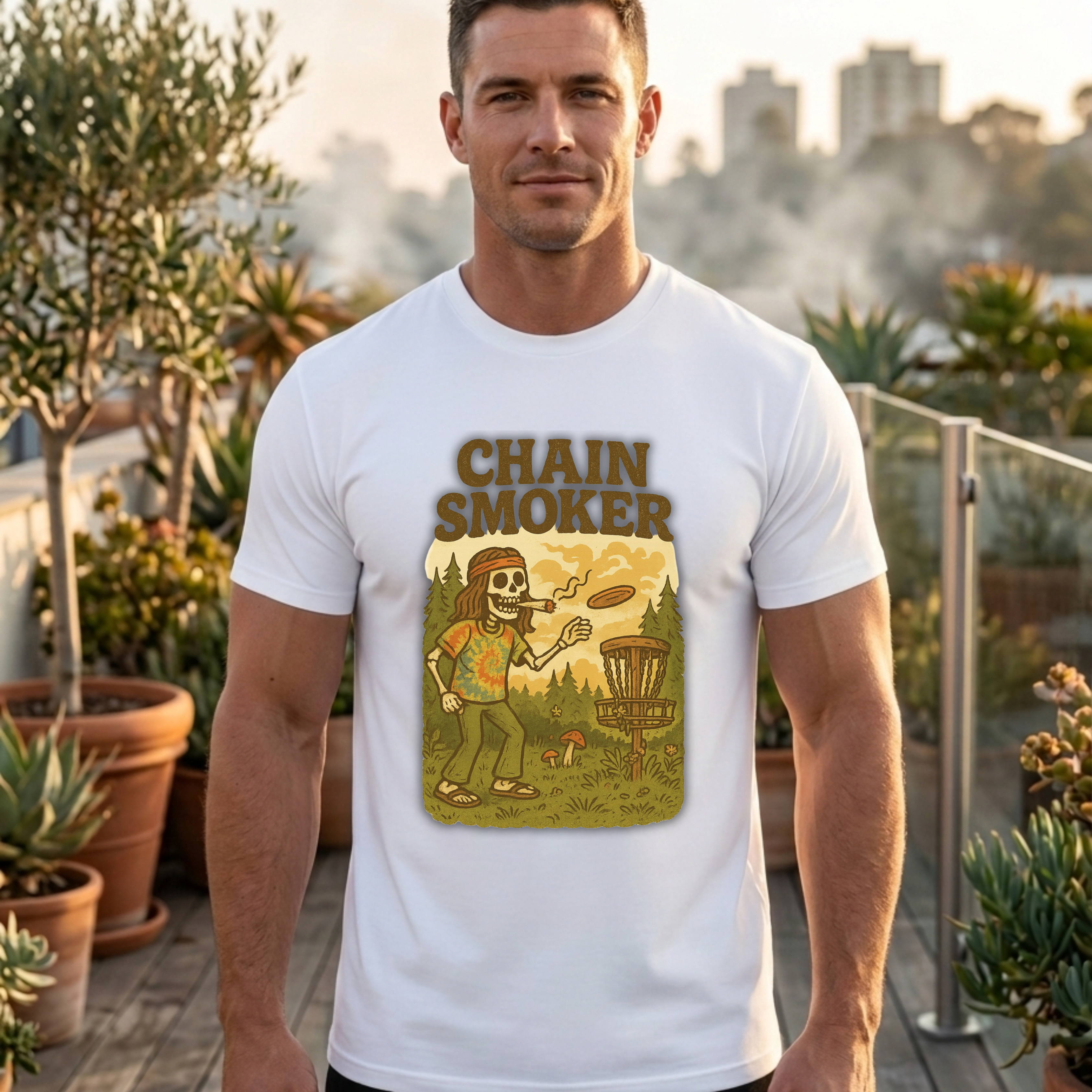 Chain Smoker Graphic Tee, Funny Tee, Short Sleeve Shirt, Outdoor stoner Apparel, Gift for Smokers, Summer Vibes, Disc golf, Frolph 420 weed
