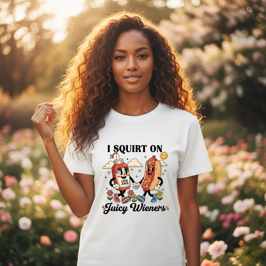 Ketchup & Hot Dog Cartoon I Squirt On Juicy Wieners T-Shirt