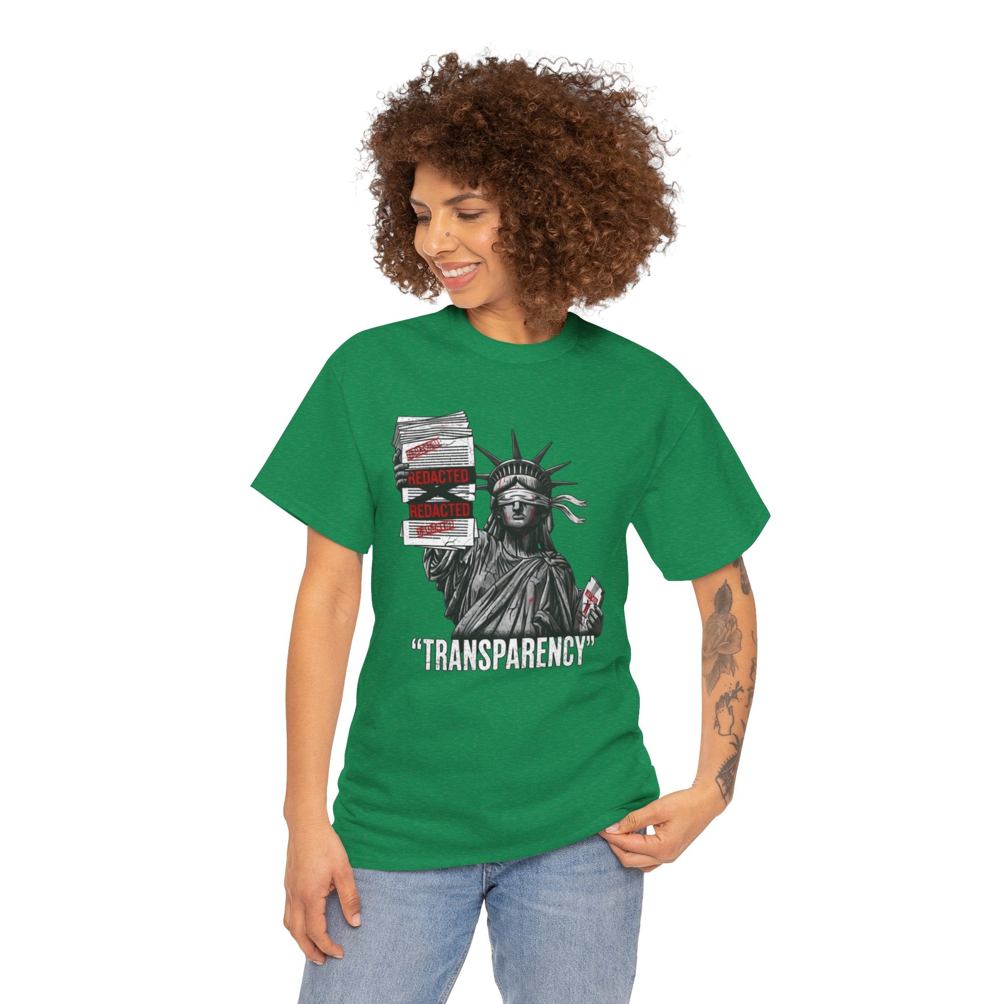 Statue of Liberty 'TRANSPARENCY' T-Shirt | Distressed, Redacted Political Graphic Tee