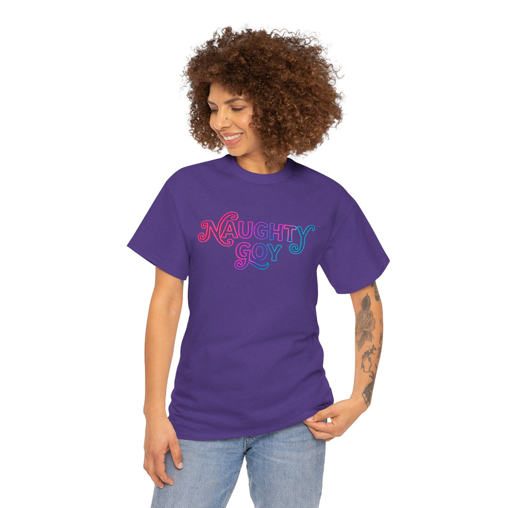 Naughty Goy Retro Script T-Shirt — Funny Goyim Vintage Typography Tee
