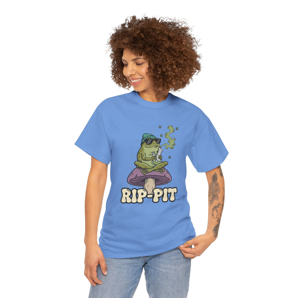 RIP-PIT Frog Smoking Pipe Tee | Chill Cartoon Graphic T-Shirt