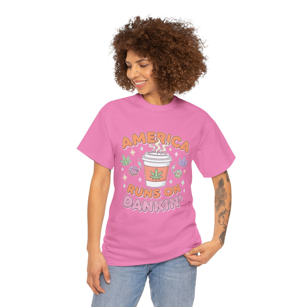 America Runs on Dankin'- Herb Leaf Graphic Tee | Funny Stoner Parody