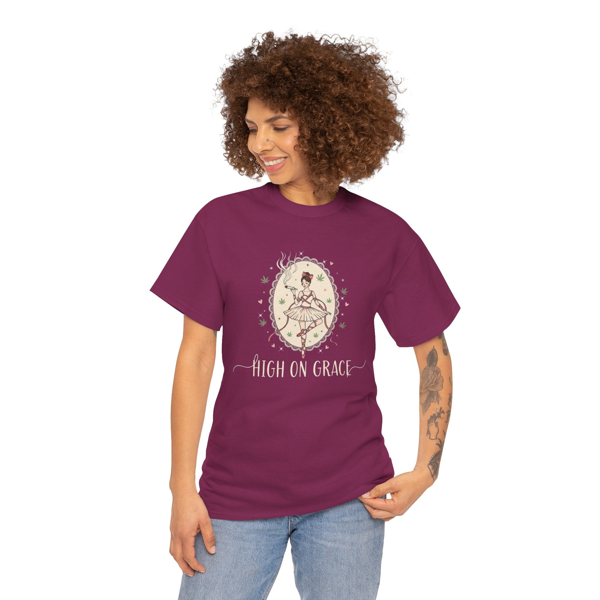 High on Grace Ballerina Illustration Tee Vintage Floral Croquette Style Stoner Shirt