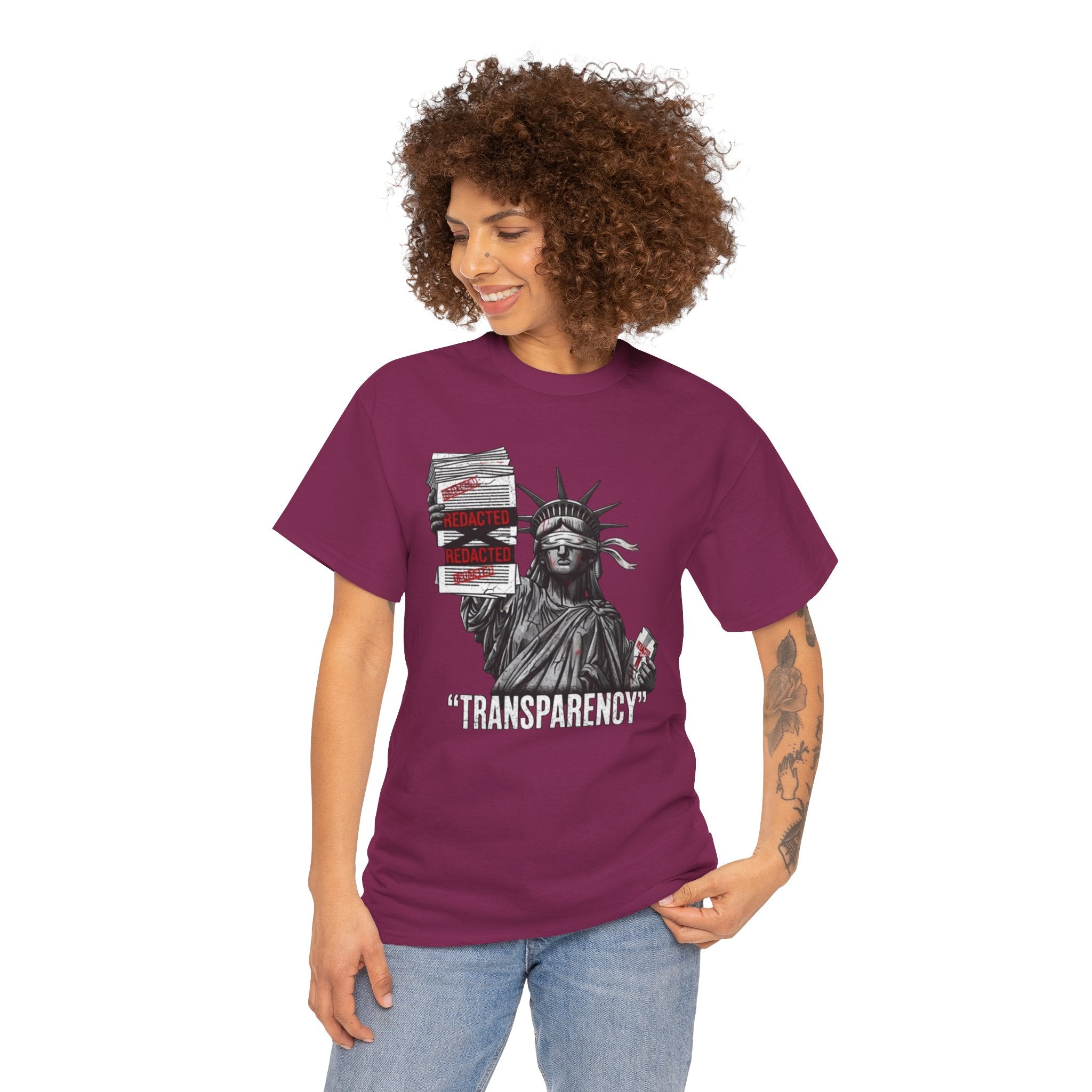 Statue of Liberty 'TRANSPARENCY' T-Shirt | Distressed, Redacted Political Graphic Tee