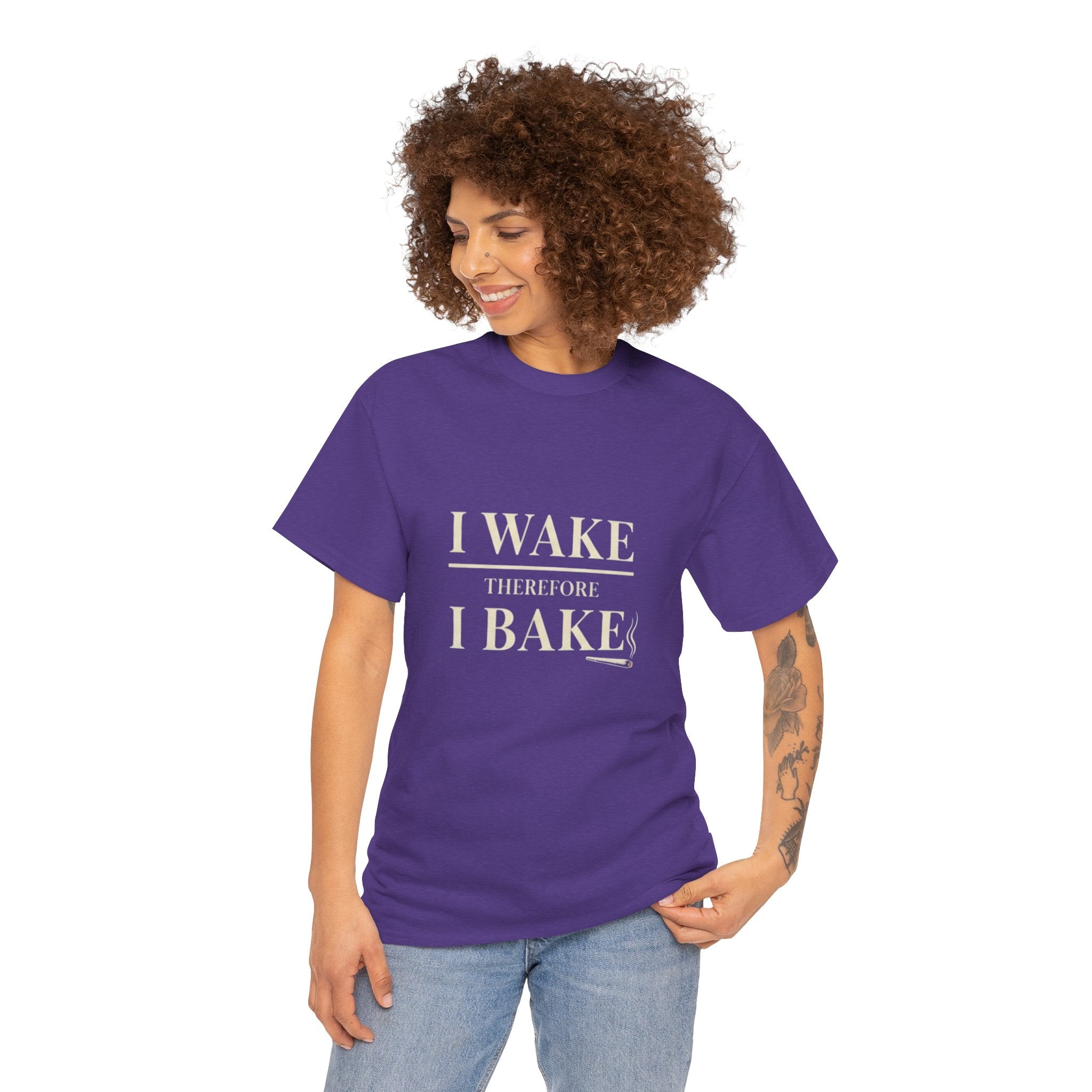 I Wake Therefore I Bake Stoner Humor T-Shirt | 420 Wake and Bake Tee