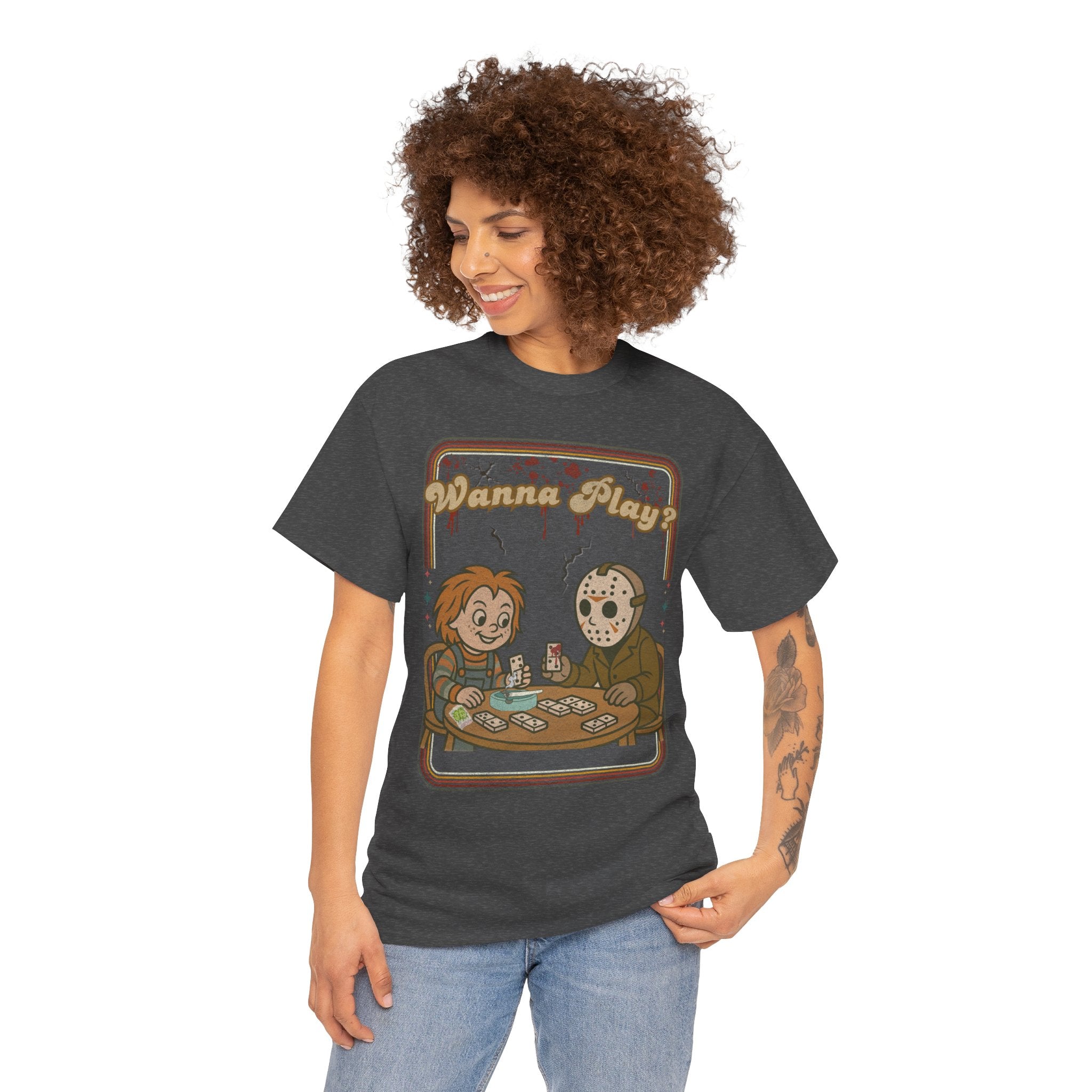 Wanna Play? Chucky and Jason Shirt, Fun Unisex Cotton Tee, Cool Graphic T-Shirt, Perfect Gift for Horror Fans, Unique