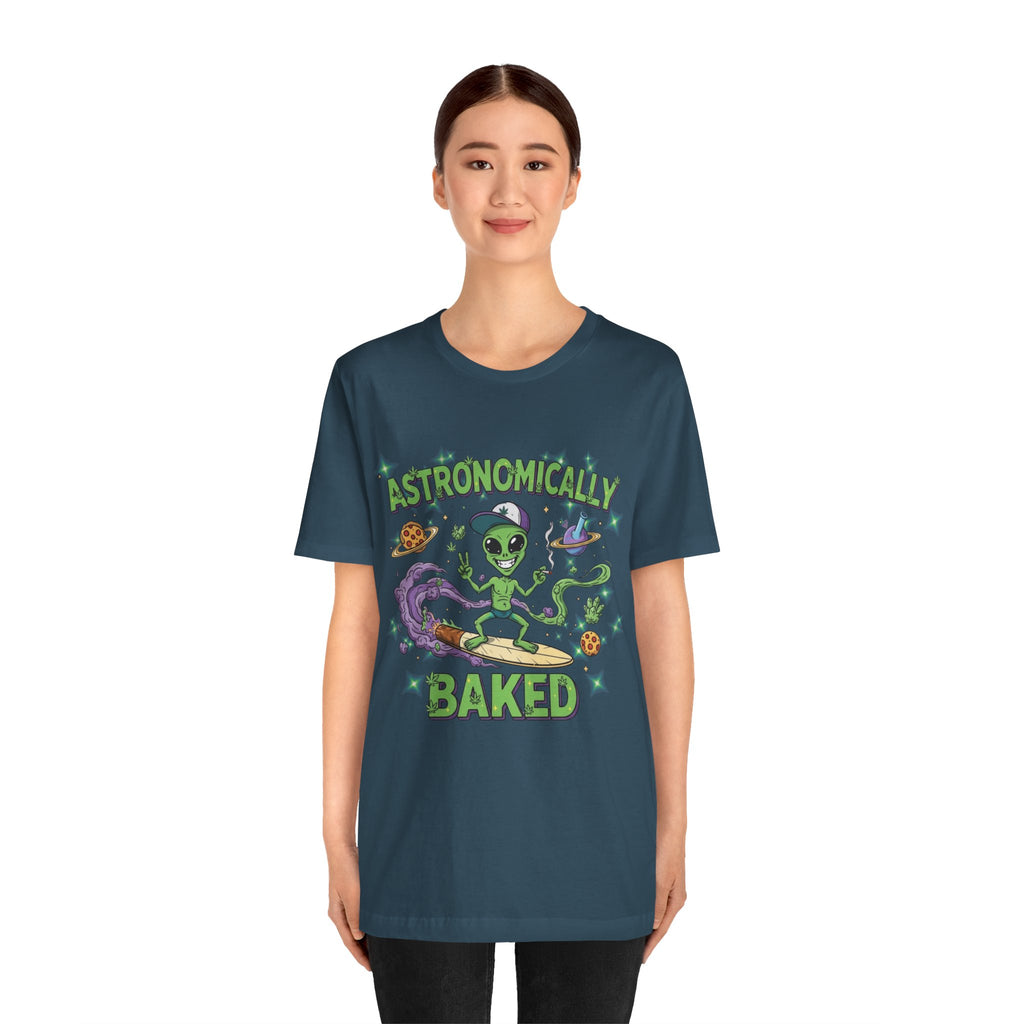 Astronomically Baked Alien Stoner Tee, Funny Graphic Tee, Unisex T-Shirt, Quirky Gift for Space Lovers, Birthday Gift Idea, 420 Weed Lover