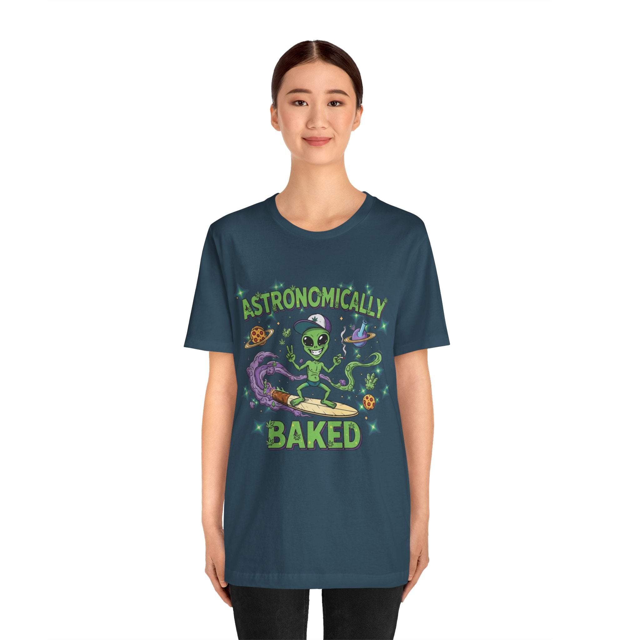 Astronomically Baked Alien Stoner Tee, Funny Graphic Tee, Unisex T-Shirt, Quirky Gift for Space Lovers, Birthday Gift Idea, 420 Weed Lover
