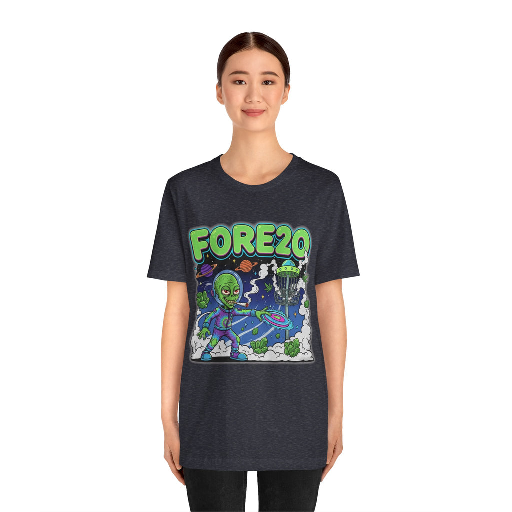 Fore20 Alien Disc Golf Themed Tee, Graphic T Shirt, Fun Casual Wear, Summer T-Shirt, Gifts for Science Fiction Lovers, Unique Stoner Tee 420