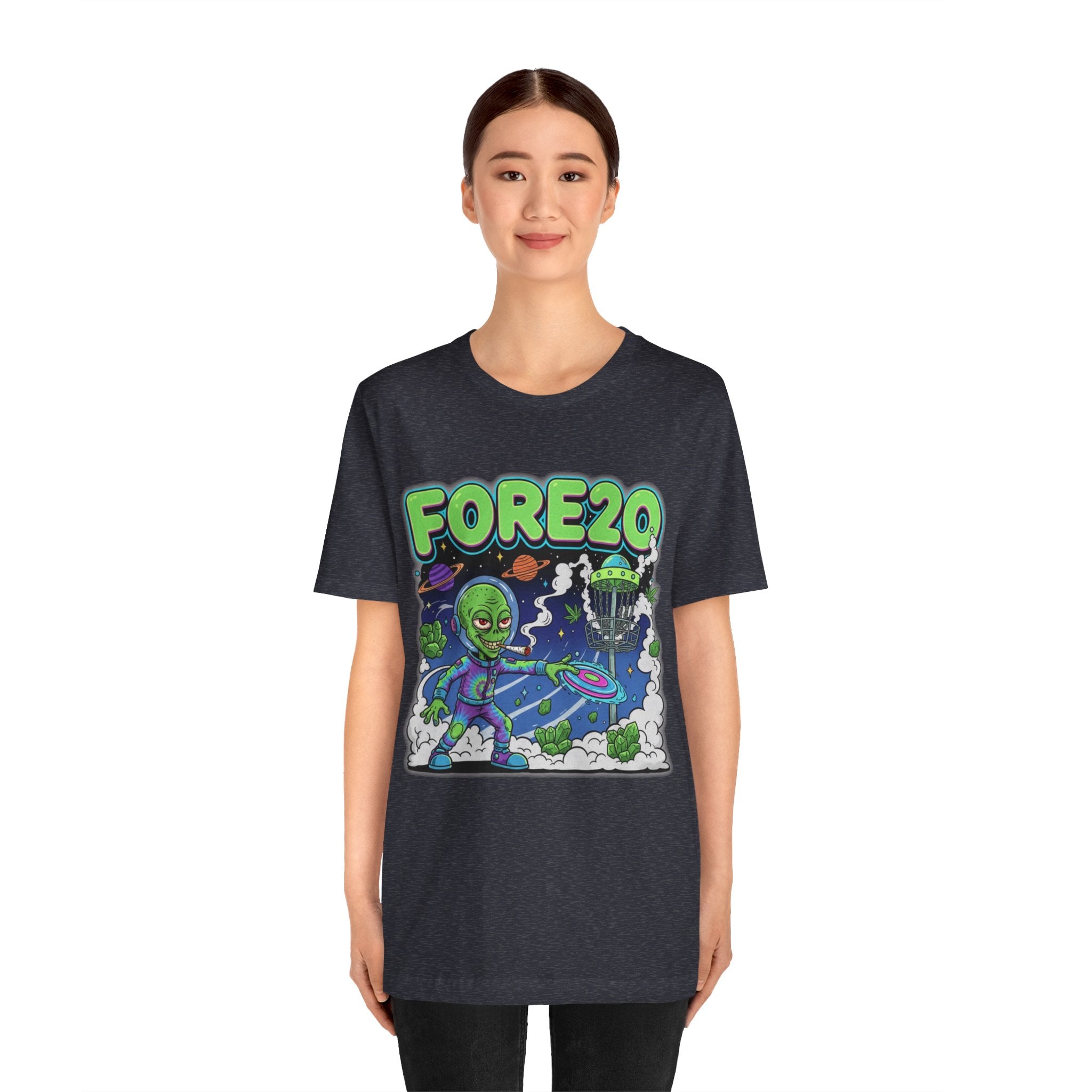 Fore20 Alien Disc Golf Themed Tee, Graphic T Shirt, Fun Casual Wear, Summer T-Shirt, Gifts for Science Fiction Lovers, Unique Stoner Tee 420