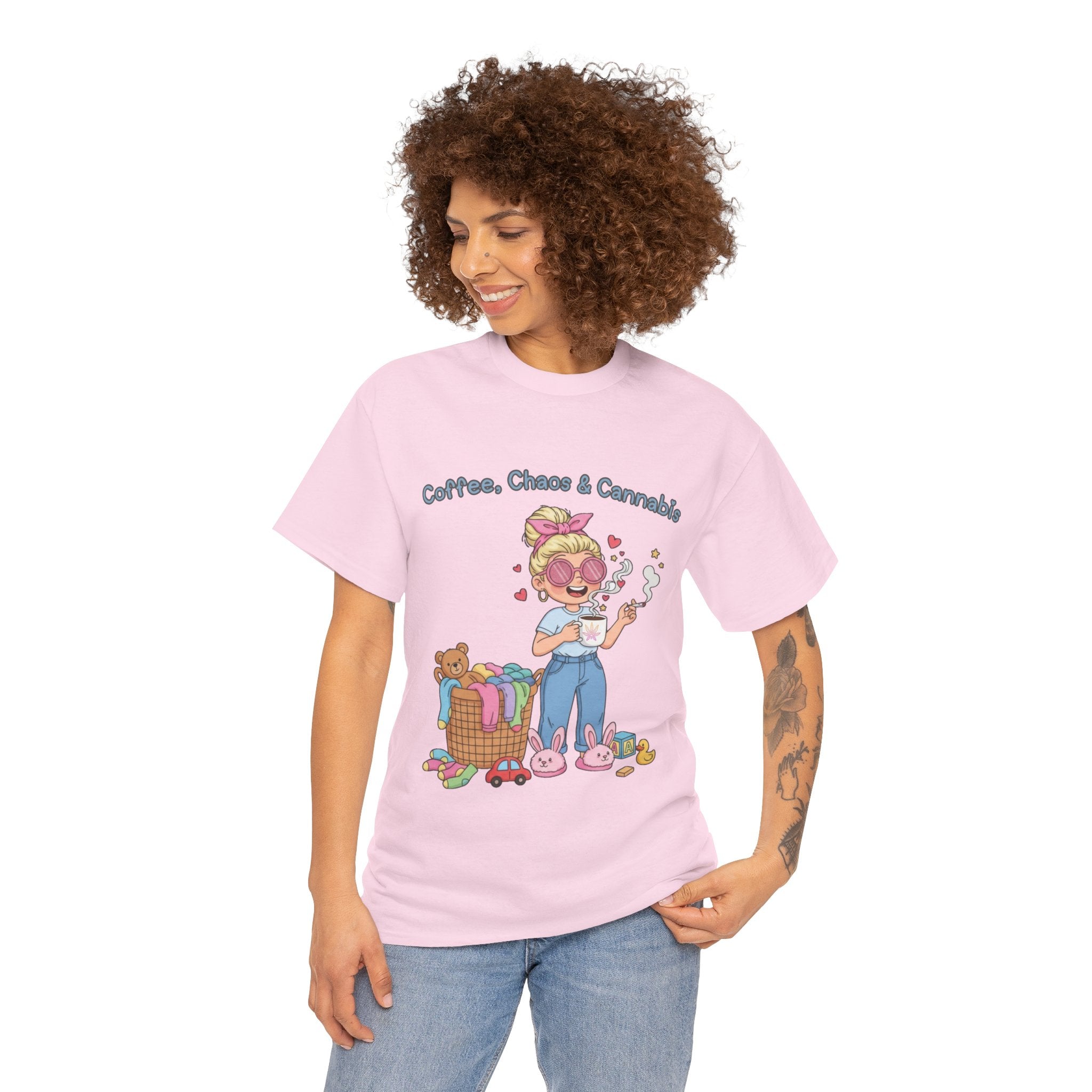Coffee, Chaos & Herb Unisex Tee | Funny Stoner Mom Shirt