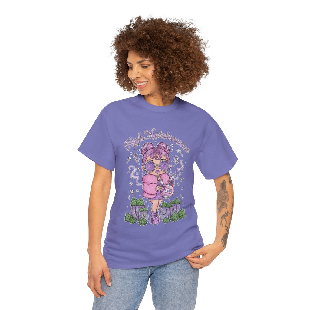 Funny High Maintenance Stoner Unisex Tee, Shopping Graphic Shirt for Men and Women, Hippie Gift, Humorous Tee, Cotton T-Shirt