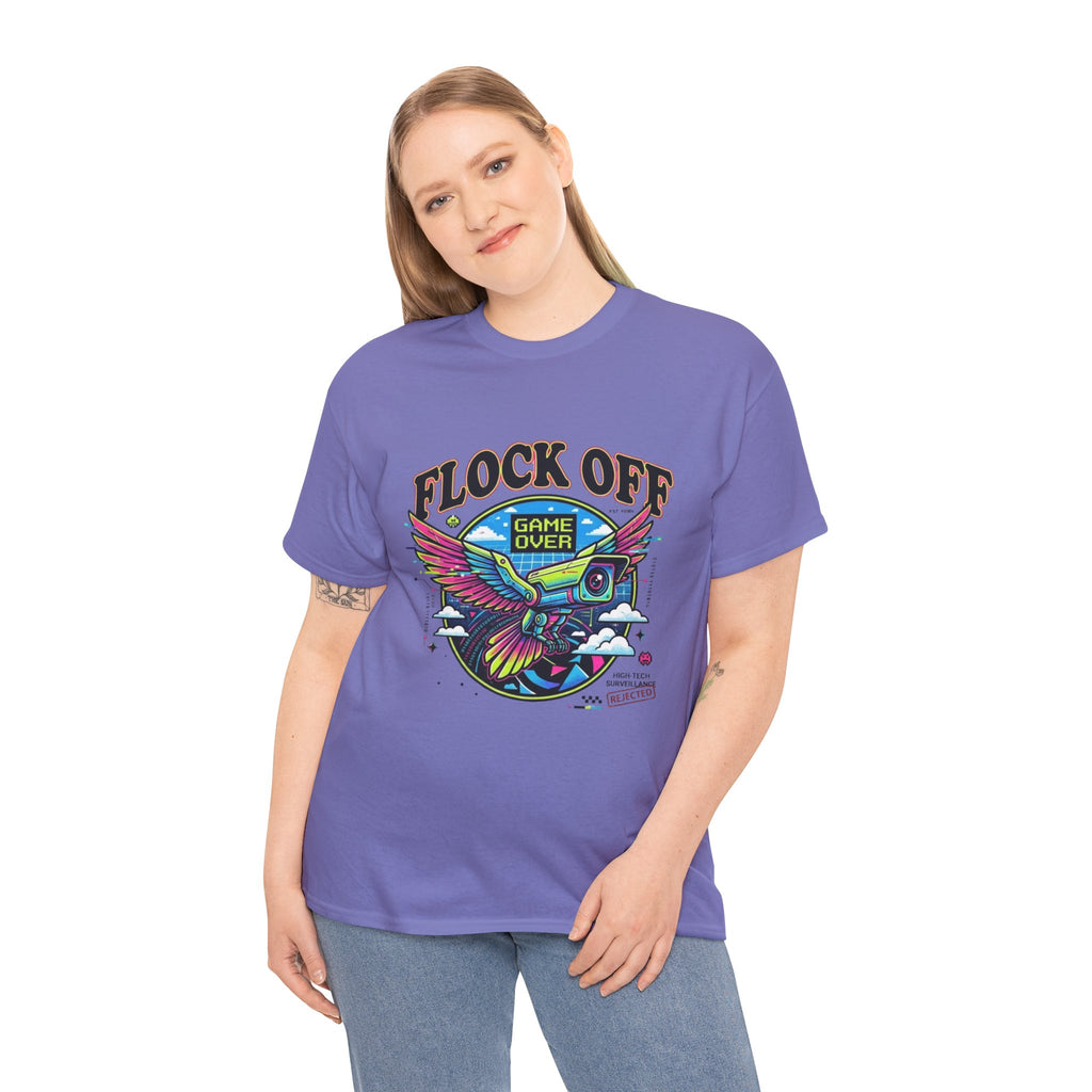 Retro 'Flock Off' Gaming Tee — Colorful Bird Game Over Graphic