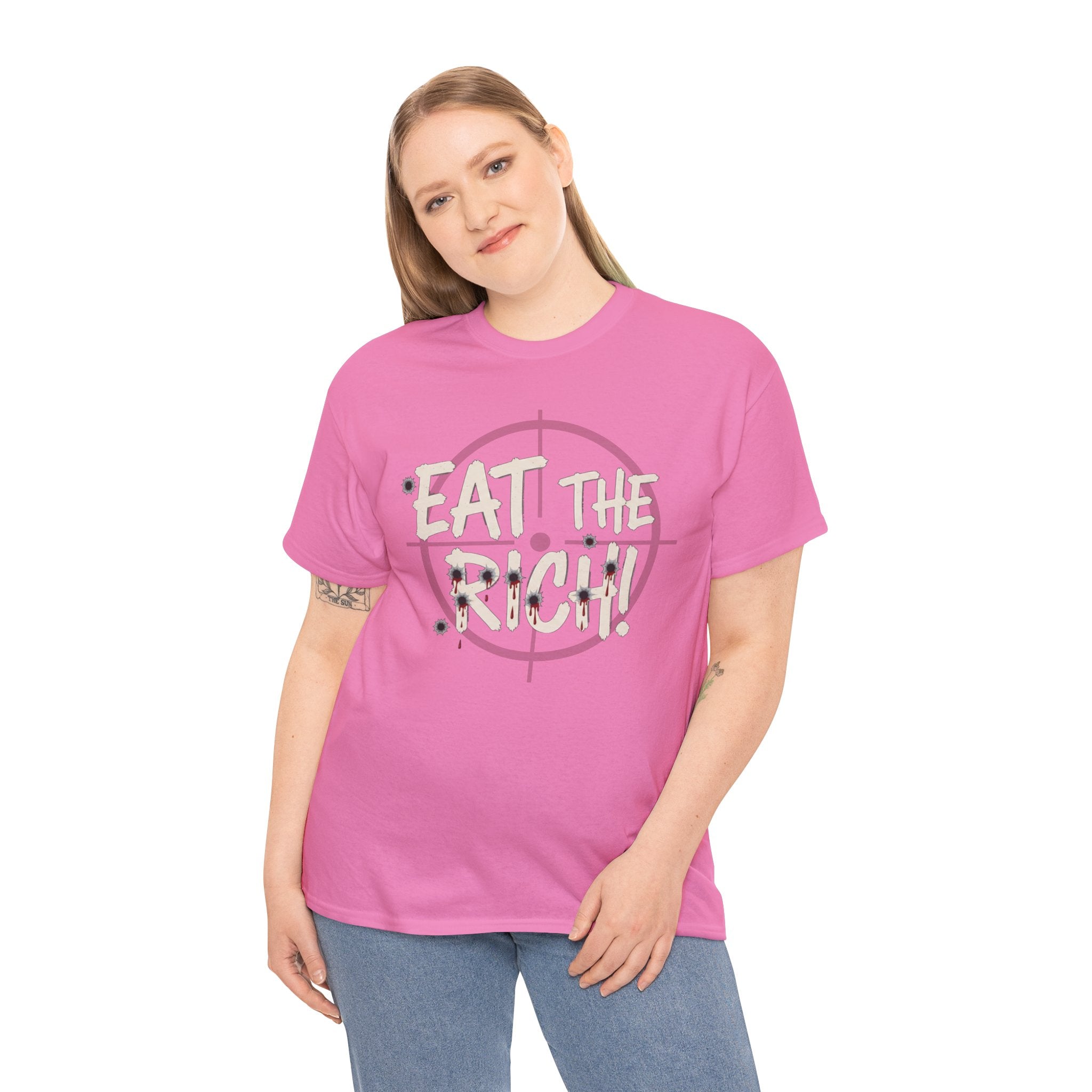 Eat The Rich punk slogan tee | distressed graffiti design, conspiracy