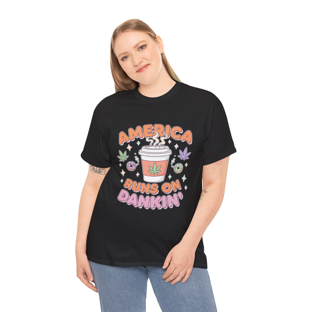 America Runs on Dankin'- Herb Leaf Graphic Tee | Funny Stoner Parody