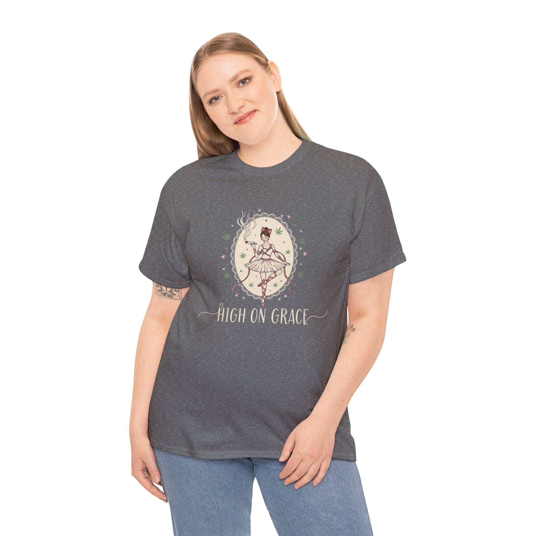 High on Grace Ballerina Illustration Tee Vintage Floral Croquette Style Stoner Shirt
