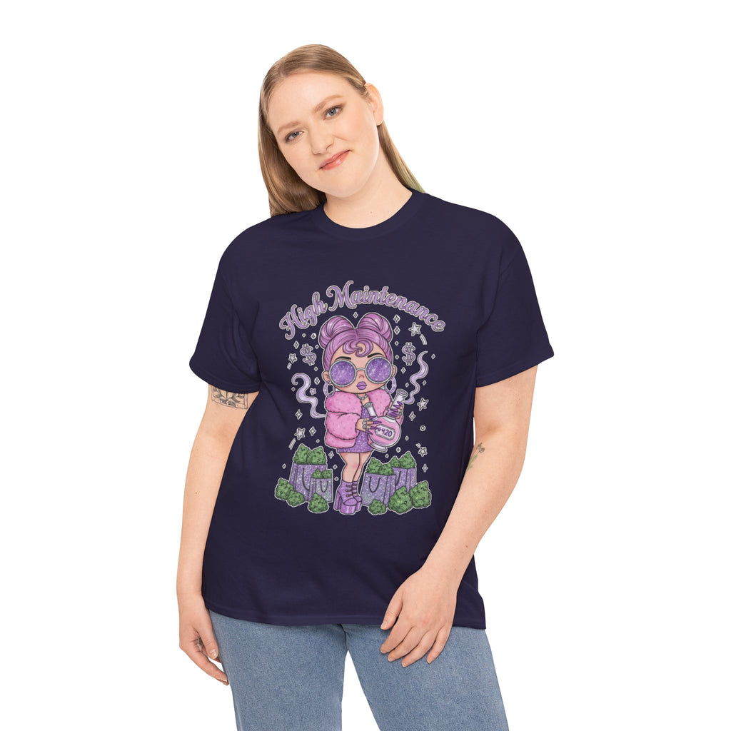 Funny High Maintenance Stoner Unisex Tee, Shopping Graphic Shirt for Men and Women, Hippie Gift, Humorous Tee, Cotton T-Shirt