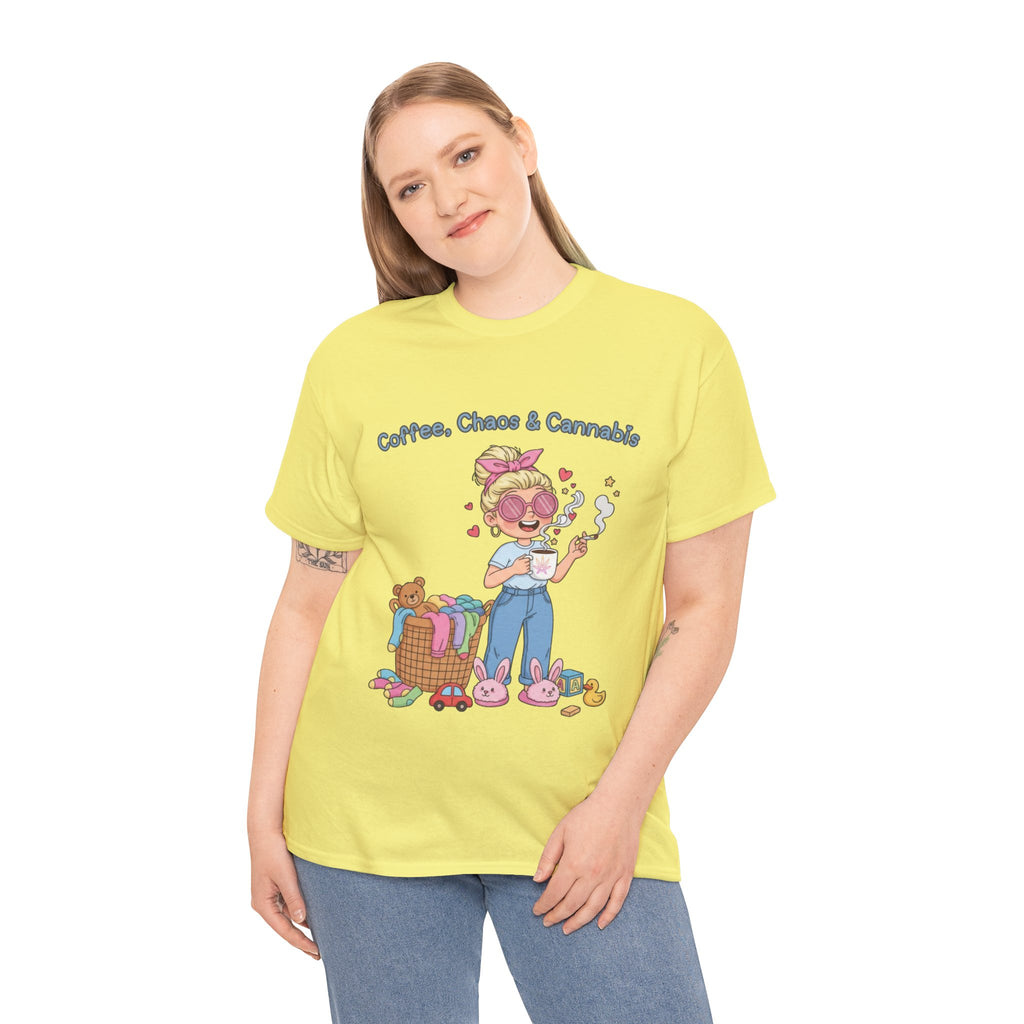 Coffee, Chaos & Herb Unisex Tee | Funny Stoner Mom Shirt