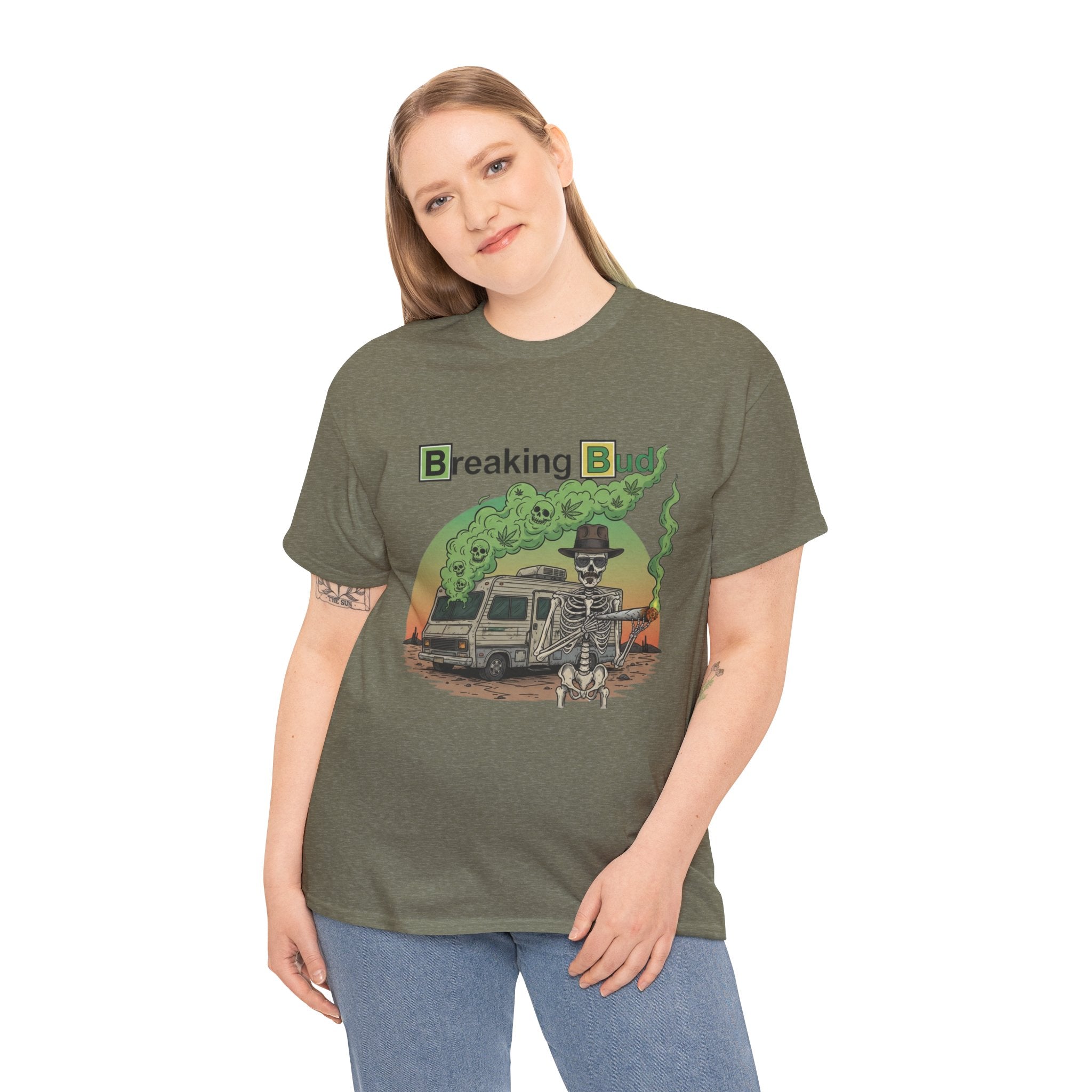 Breaking Buds Stoner Unisex Heavy Cotton Tee, Unique Casual Shirt, Perfect Gift for Fans, Festival Wear, Halloween Theme, 420