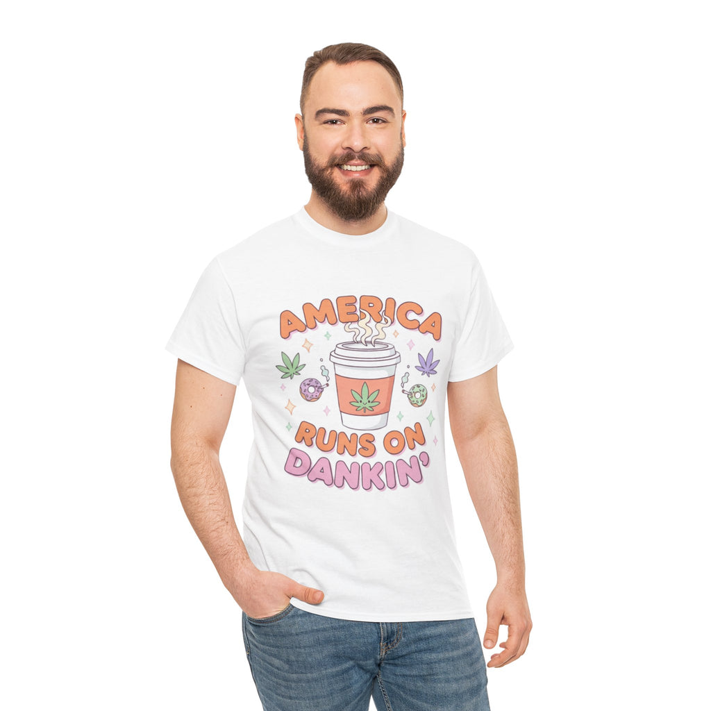 America Runs on Dankin'- Herb Leaf Graphic Tee | Funny Stoner Parody