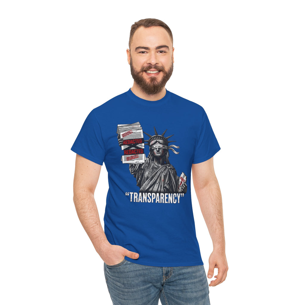 Statue of Liberty 'TRANSPARENCY' T-Shirt | Distressed, Redacted Political Graphic Tee