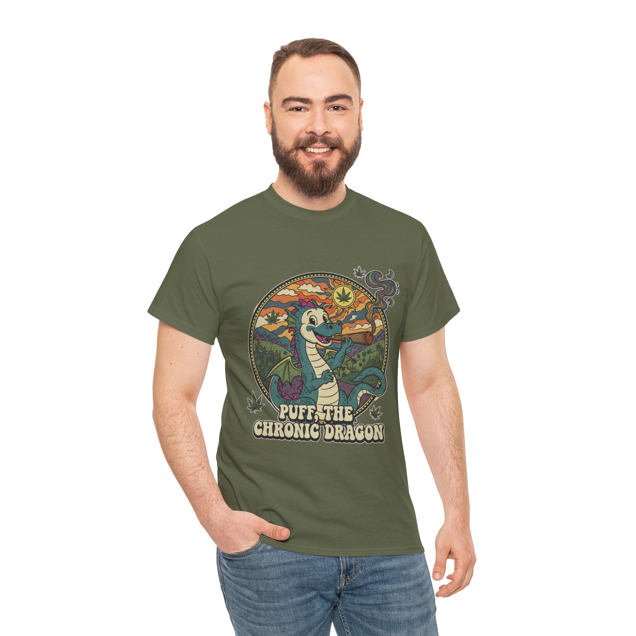 Puff the Chronic Dragon Tee | Retro Dragon Smoking 420 Design