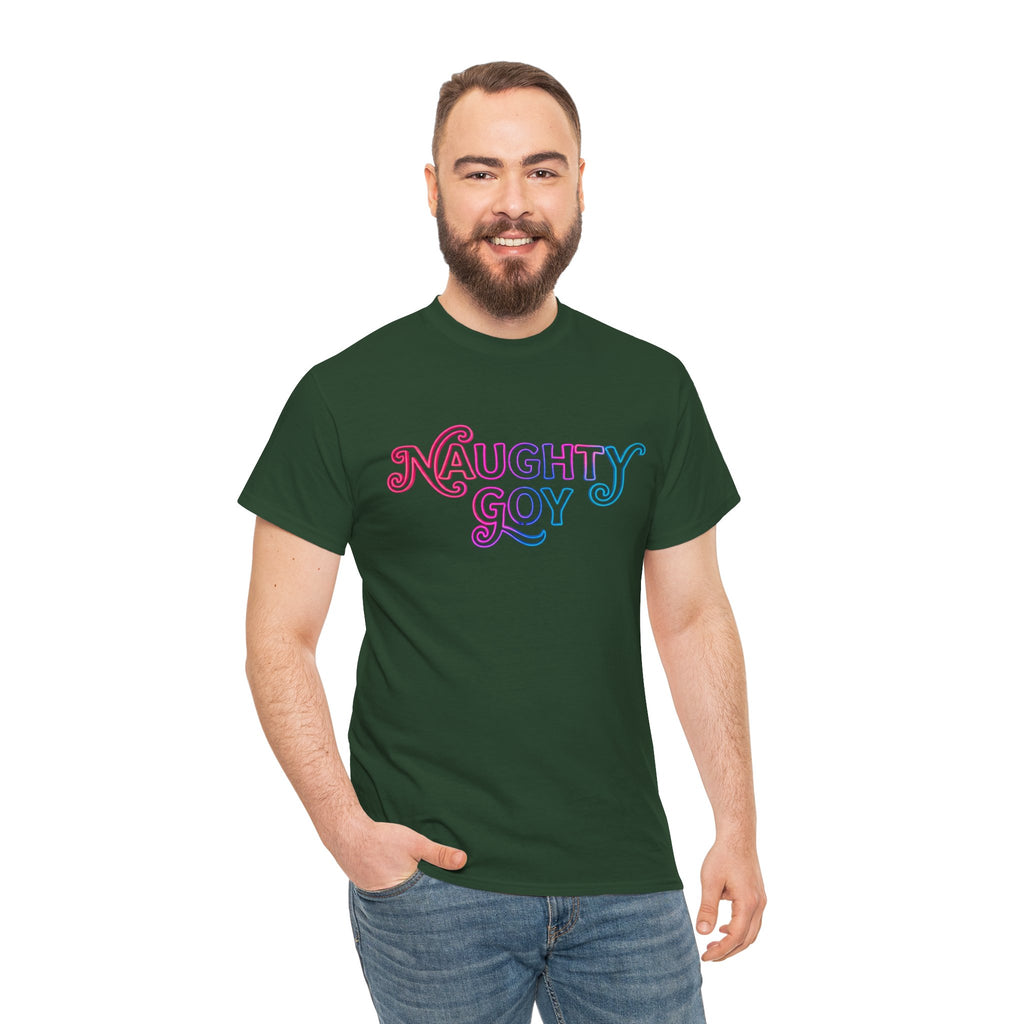 Naughty Goy Retro Script T-Shirt — Funny Goyim Vintage Typography Tee