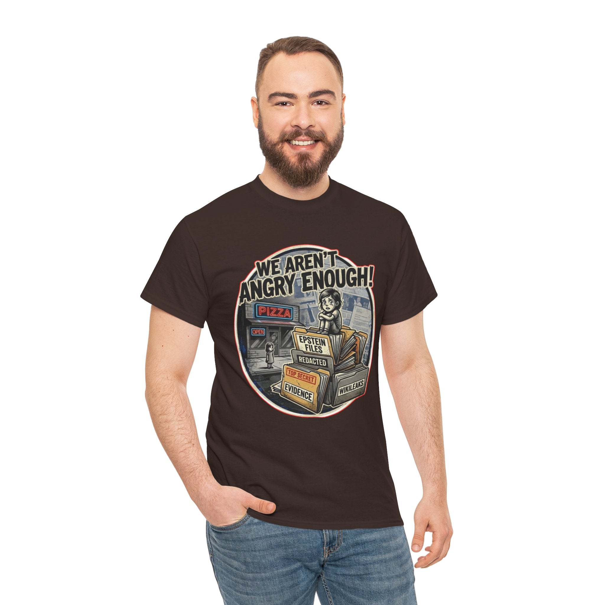 Protest Pizza Box Conspiracy Save the Children T-Shirt | Vintage Riot Art