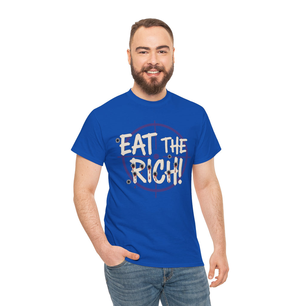 Eat The Rich punk slogan tee | distressed graffiti design, conspiracy