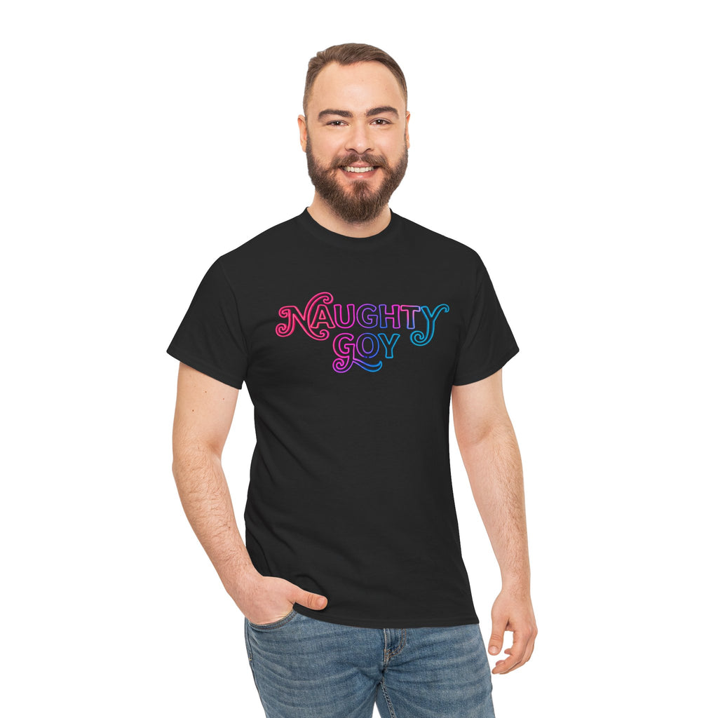 Naughty Goy Retro Script T-Shirt — Funny Goyim Vintage Typography Tee