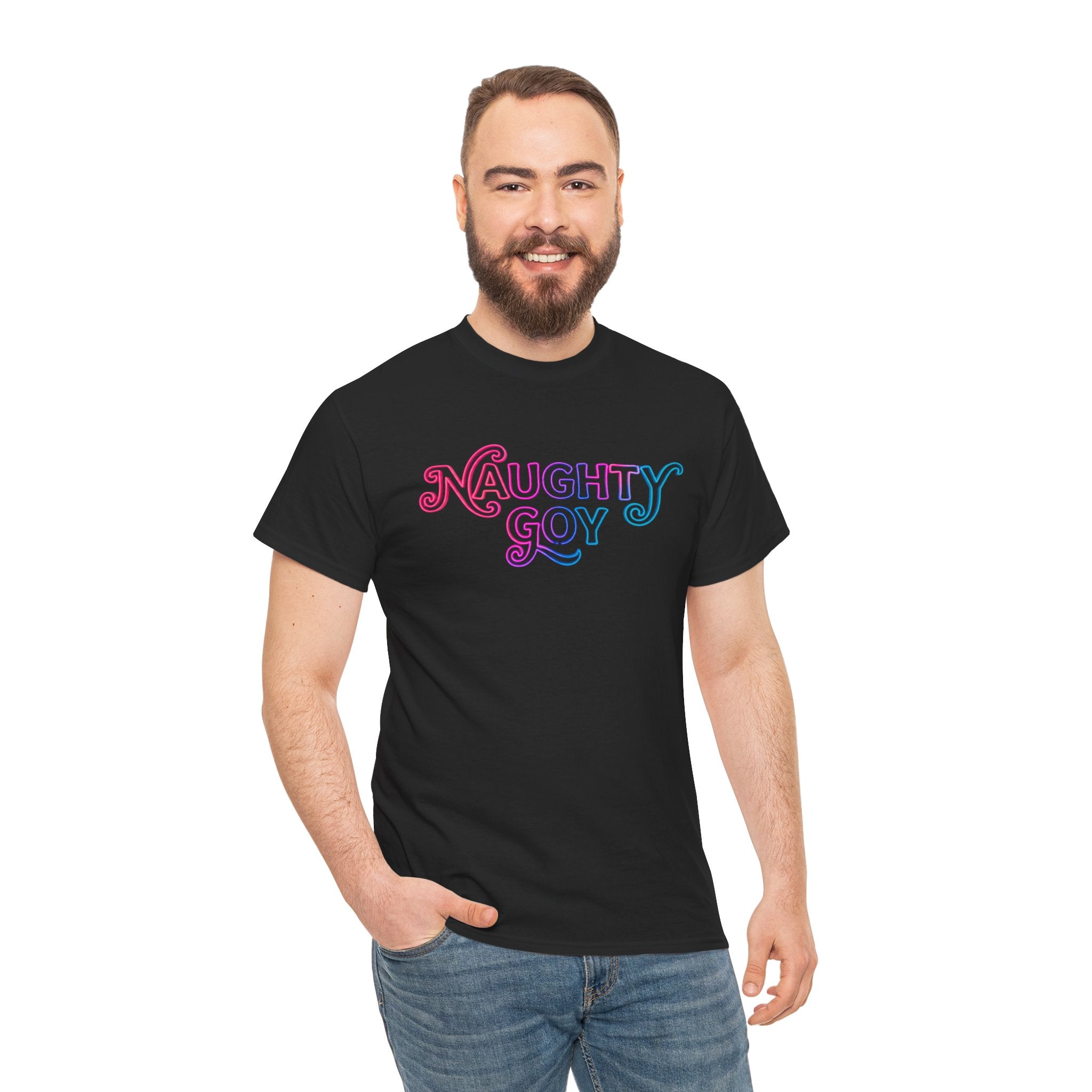 Naughty Goy Retro Script T-Shirt — Funny Goyim Vintage Typography Tee