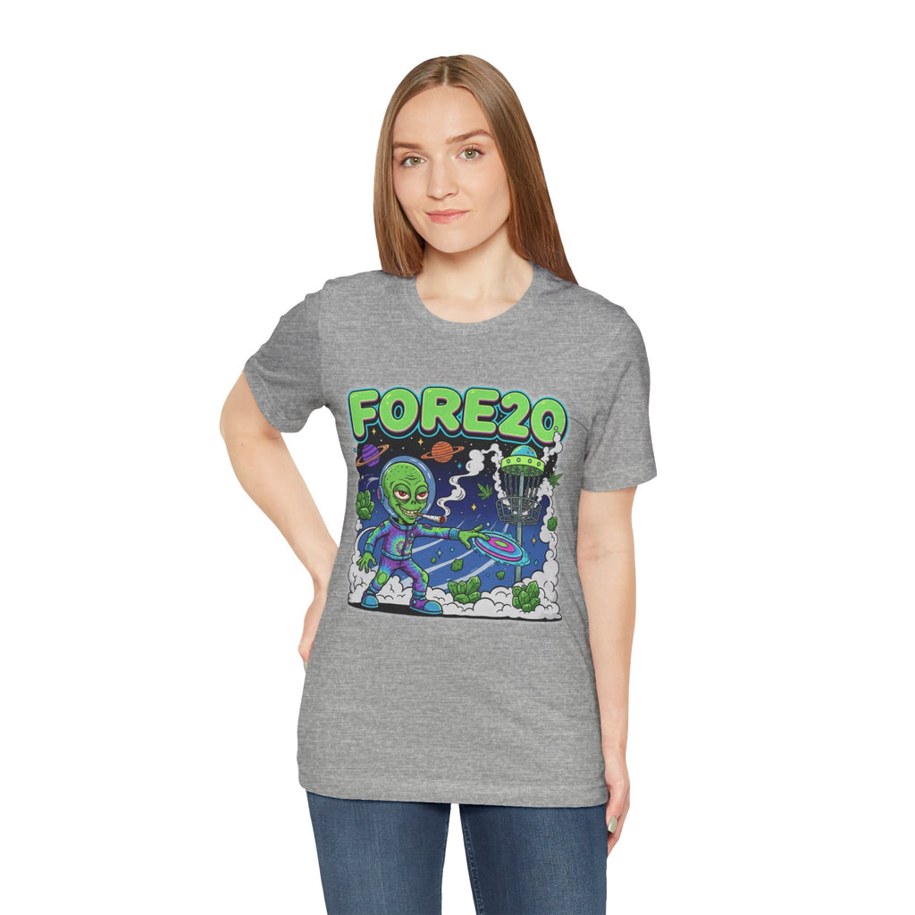 Fore20 Alien Disc Golf Themed Tee, Graphic T Shirt, Fun Casual Wear, Summer T-Shirt, Gifts for Science Fiction Lovers, Unique Stoner Tee 420