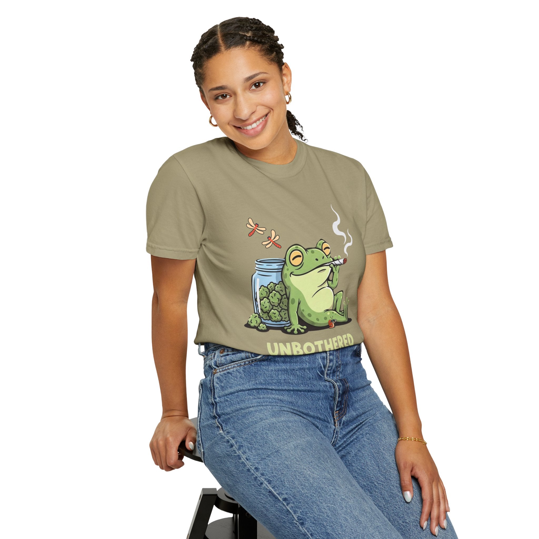 Unbothered Smoking Frog T-shirt | Relaxed Stoner Frog Graphic Tee