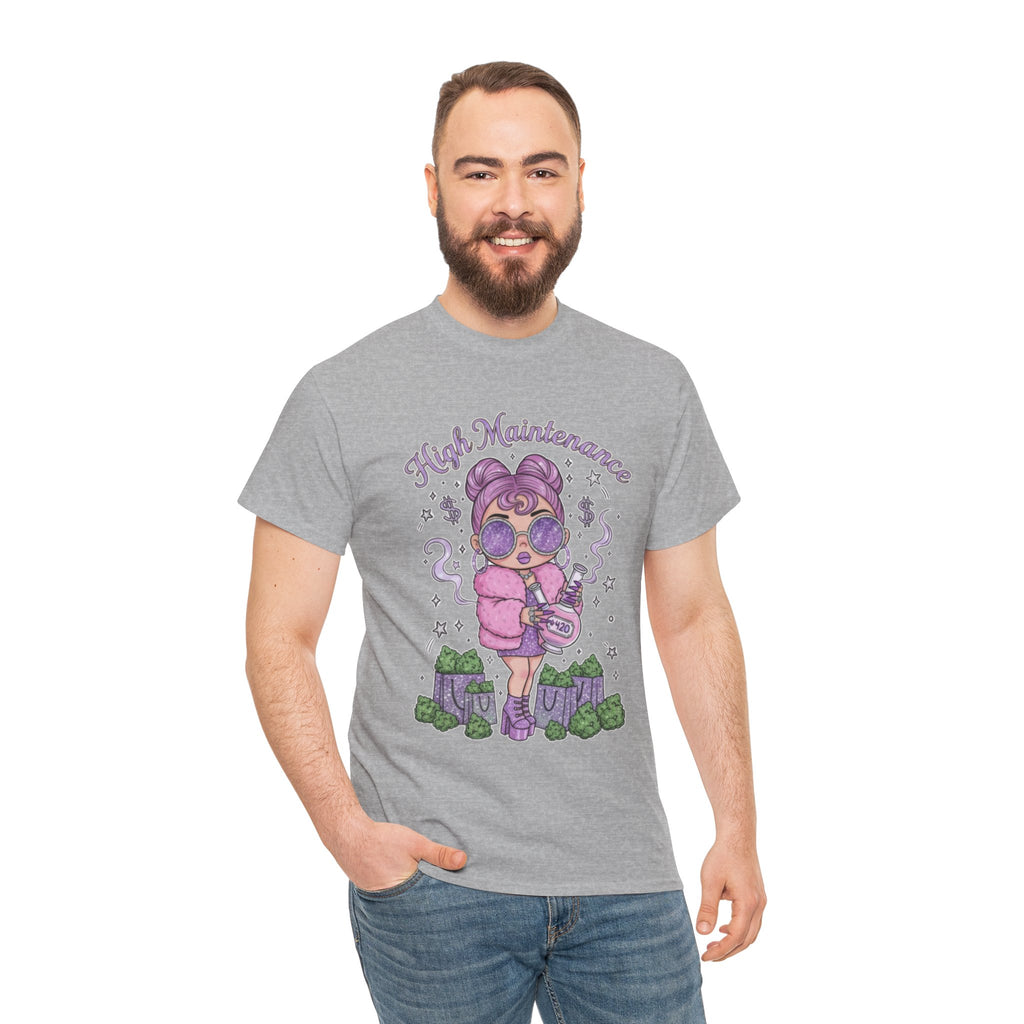 Funny High Maintenance Stoner Unisex Tee, Shopping Graphic Shirt for Men and Women, Hippie Gift, Humorous Tee, Cotton T-Shirt