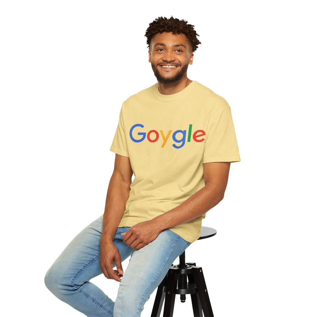 Goygle logo parody T-shirt | Logo parody tee, yellow graphic shirt