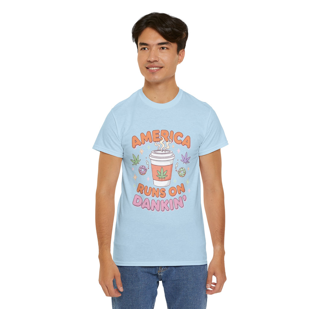 America Runs on Dankin'- Herb Leaf Graphic Tee | Funny Stoner Parody