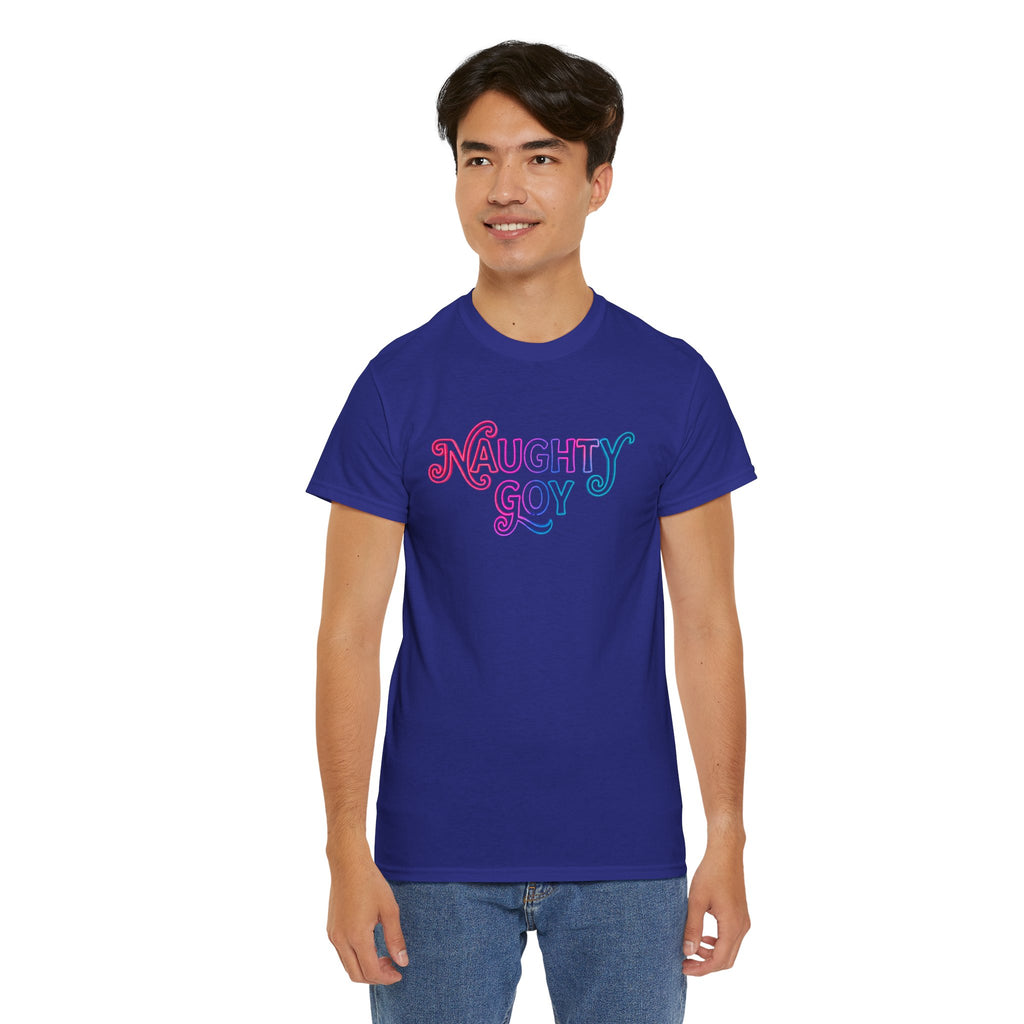 Naughty Goy Retro Script T-Shirt — Funny Goyim Vintage Typography Tee