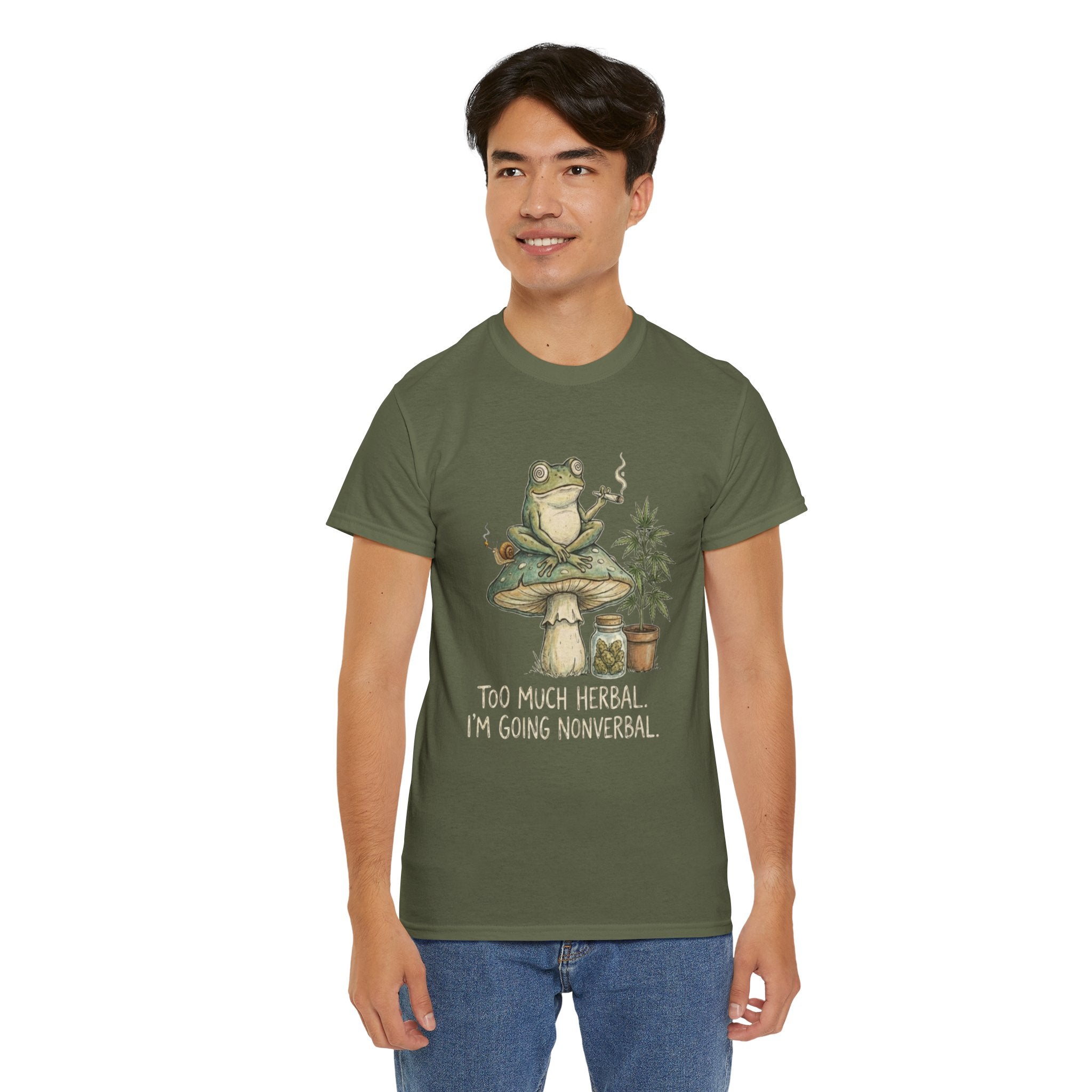 Too Much Herbal I'm Going Nonverbal T-shirt | Frog Mushroom Plant Design