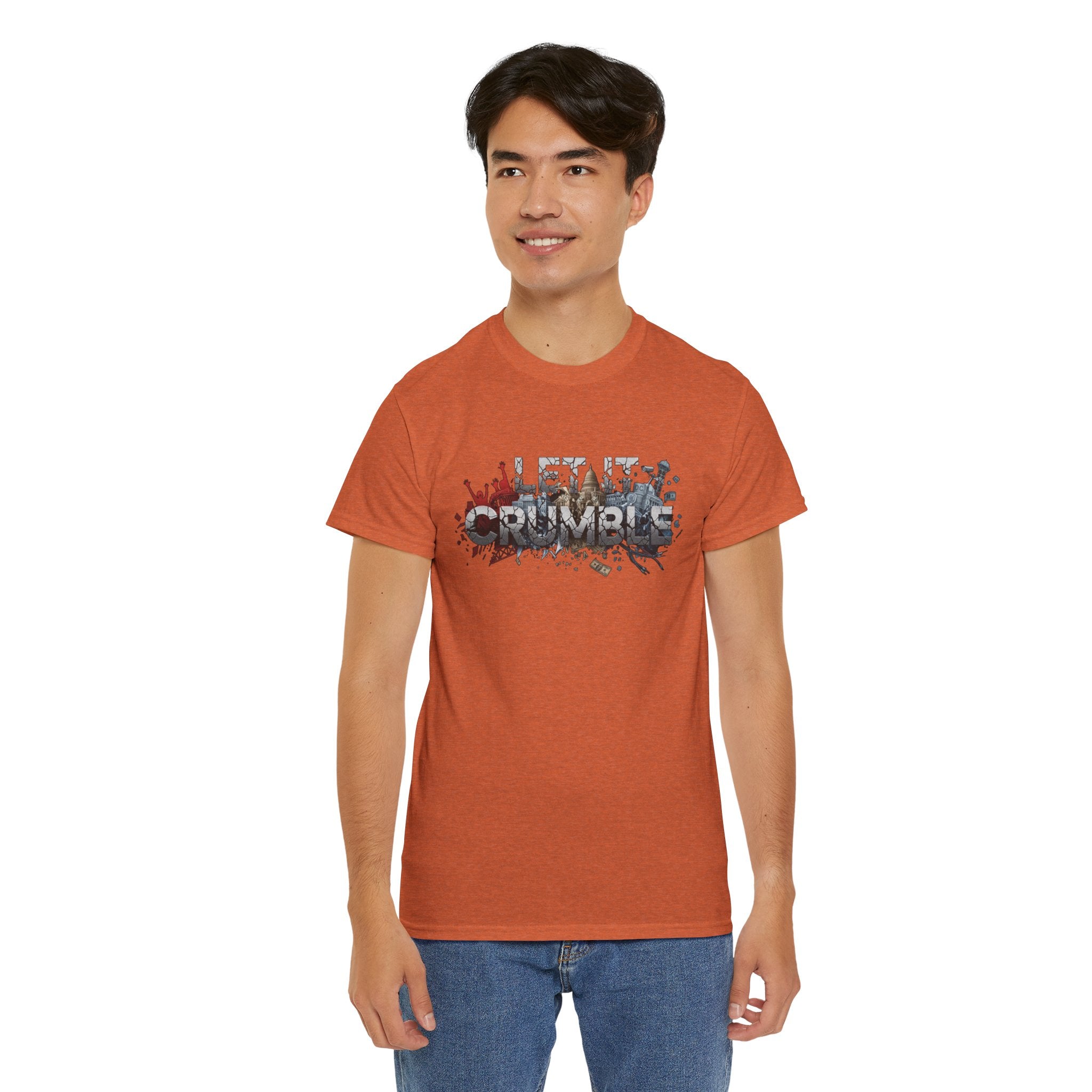Crumble Text Grunge Broken Lettering Tee | Rust Orange Protest Conspiracy