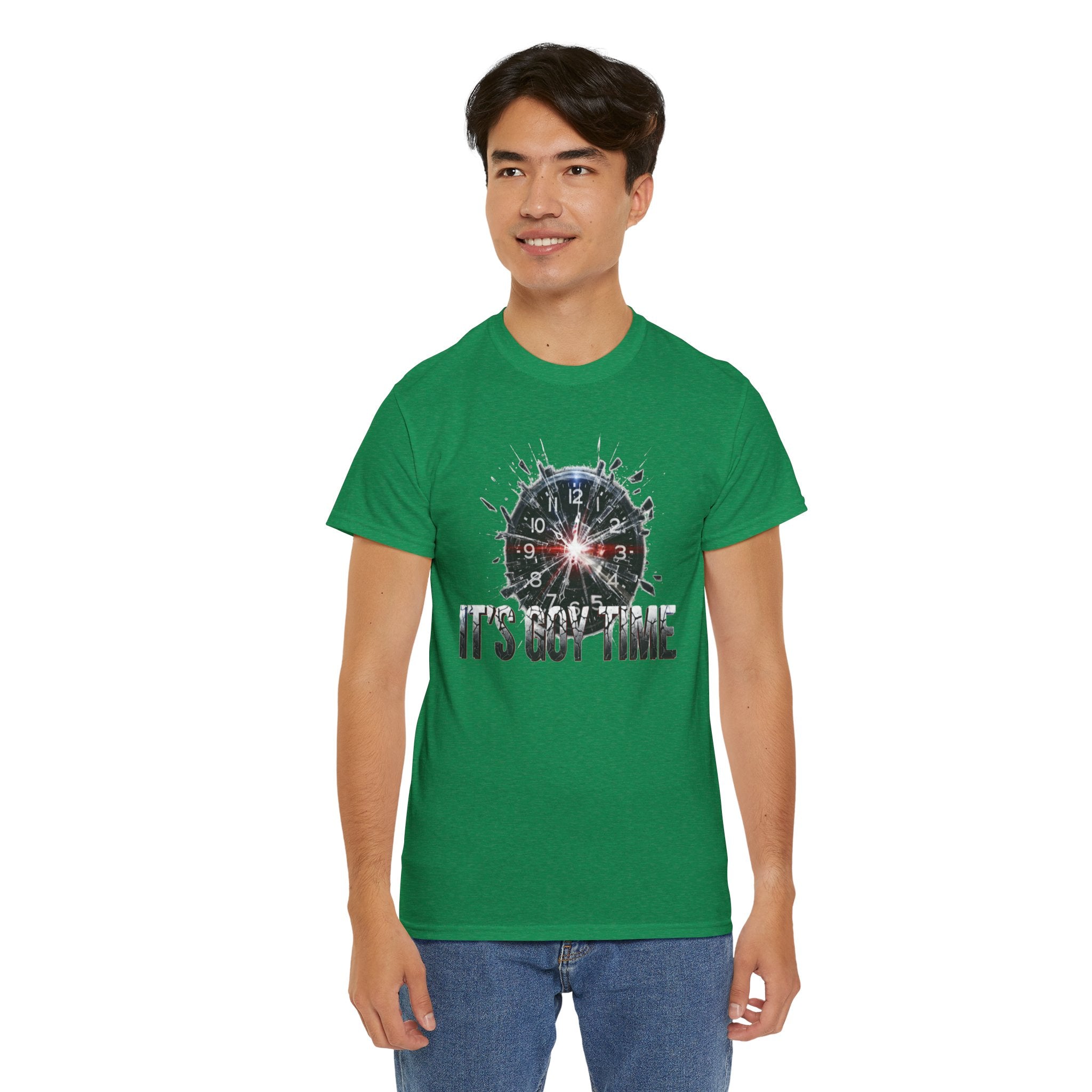 Its Goy Time clock graphic Tee | distressed splash design, humor tee