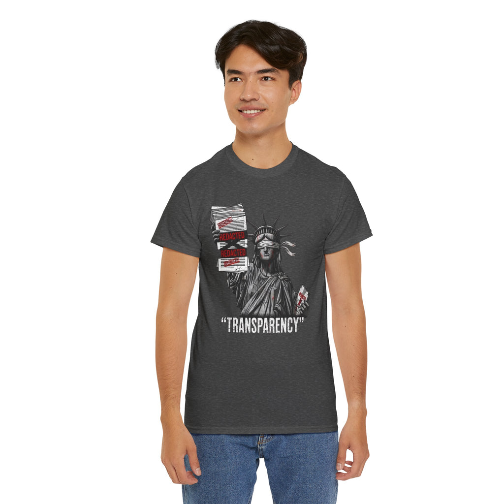 Statue of Liberty 'TRANSPARENCY' T-Shirt | Distressed, Redacted Political Graphic Tee