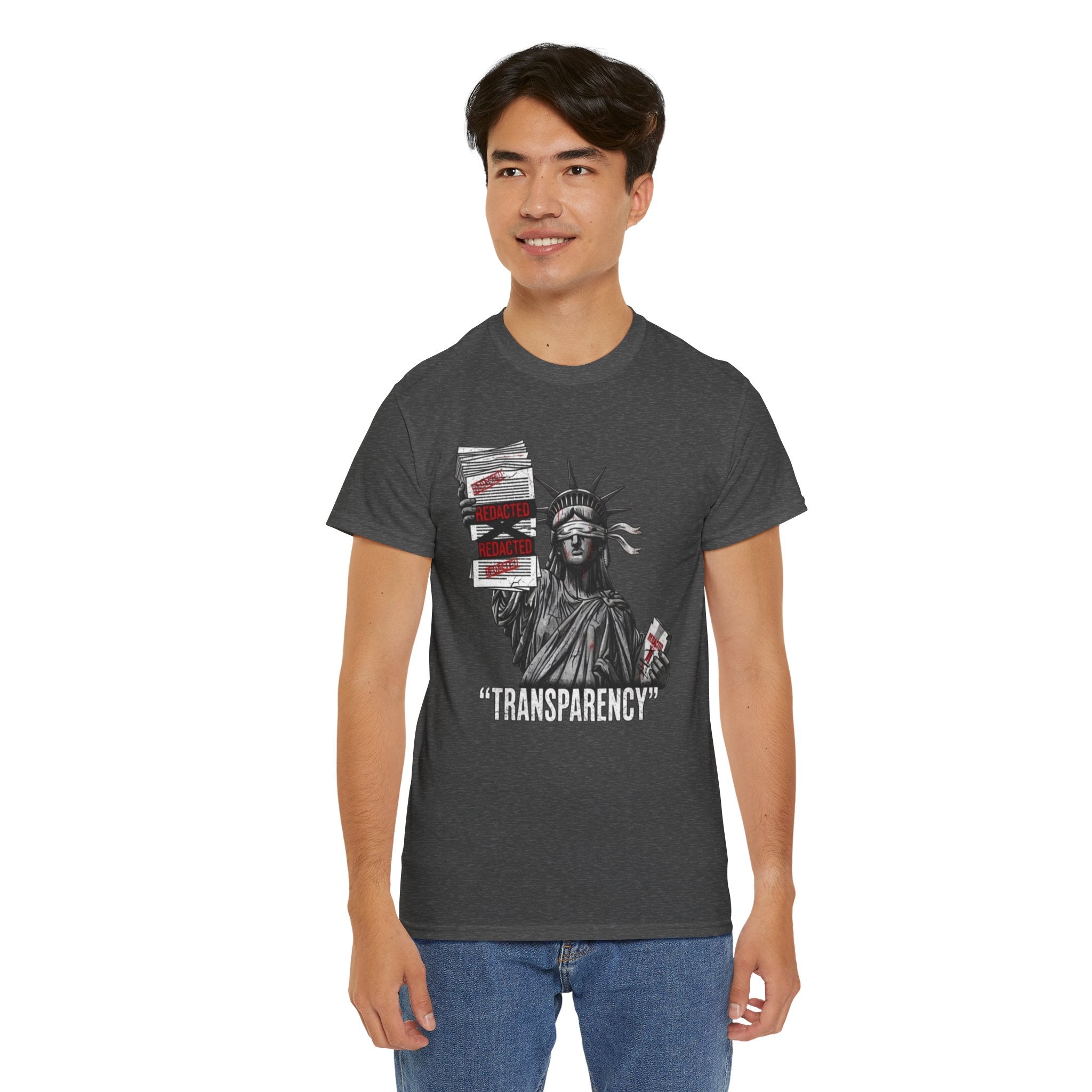 Statue of Liberty 'TRANSPARENCY' T-Shirt | Distressed, Redacted Political Graphic Tee