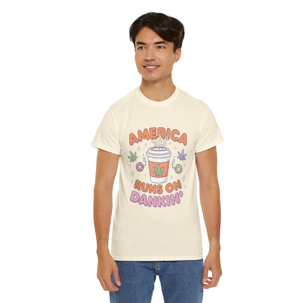 America Runs on Dankin'- Herb Leaf Graphic Tee | Funny Stoner Parody